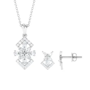 Elegant Diamond Flower Pendant Earrings Set