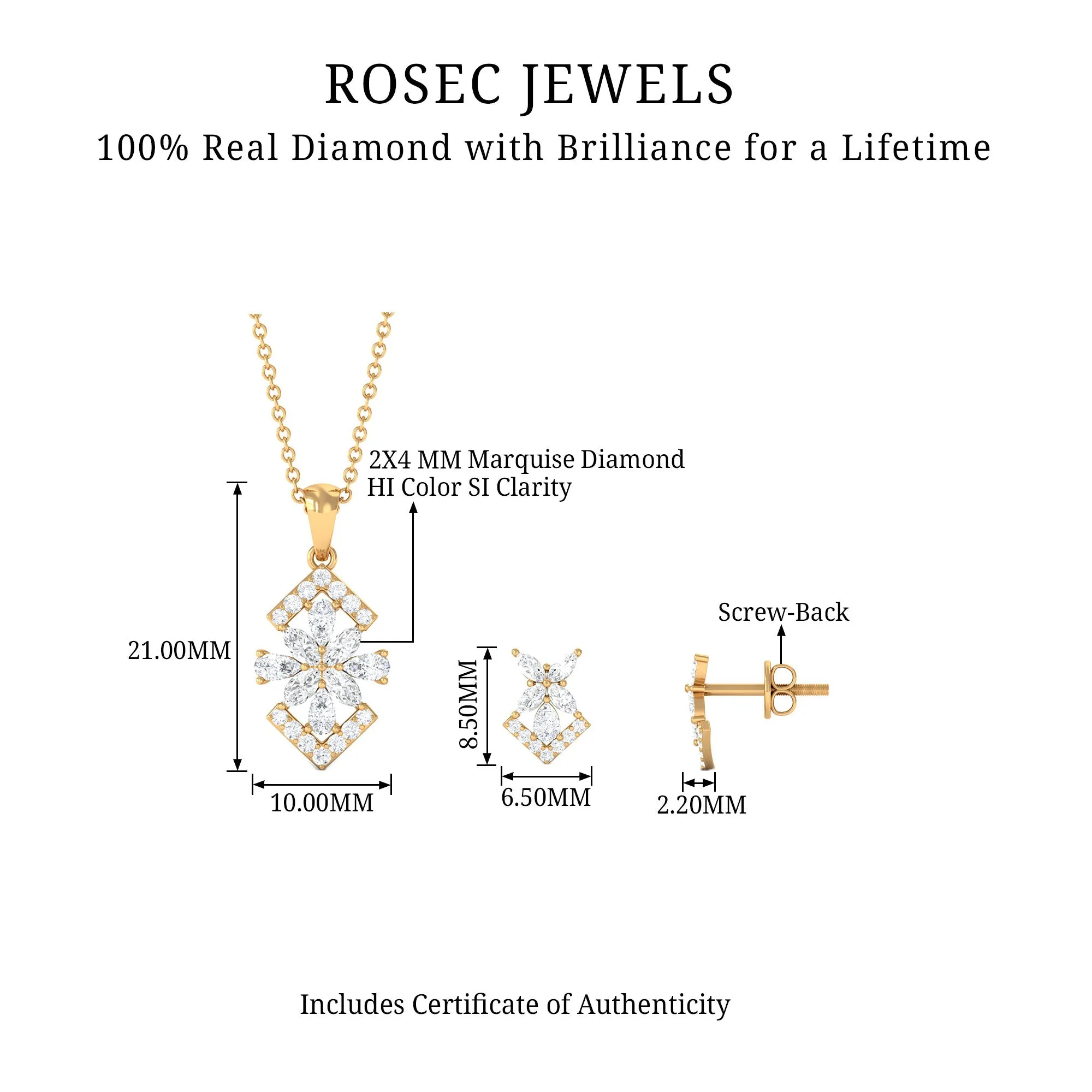 Elegant Diamond Flower Pendant Earrings Set