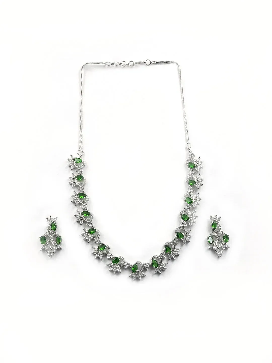 Elegant Green American Diamond Sleek Necklace Set