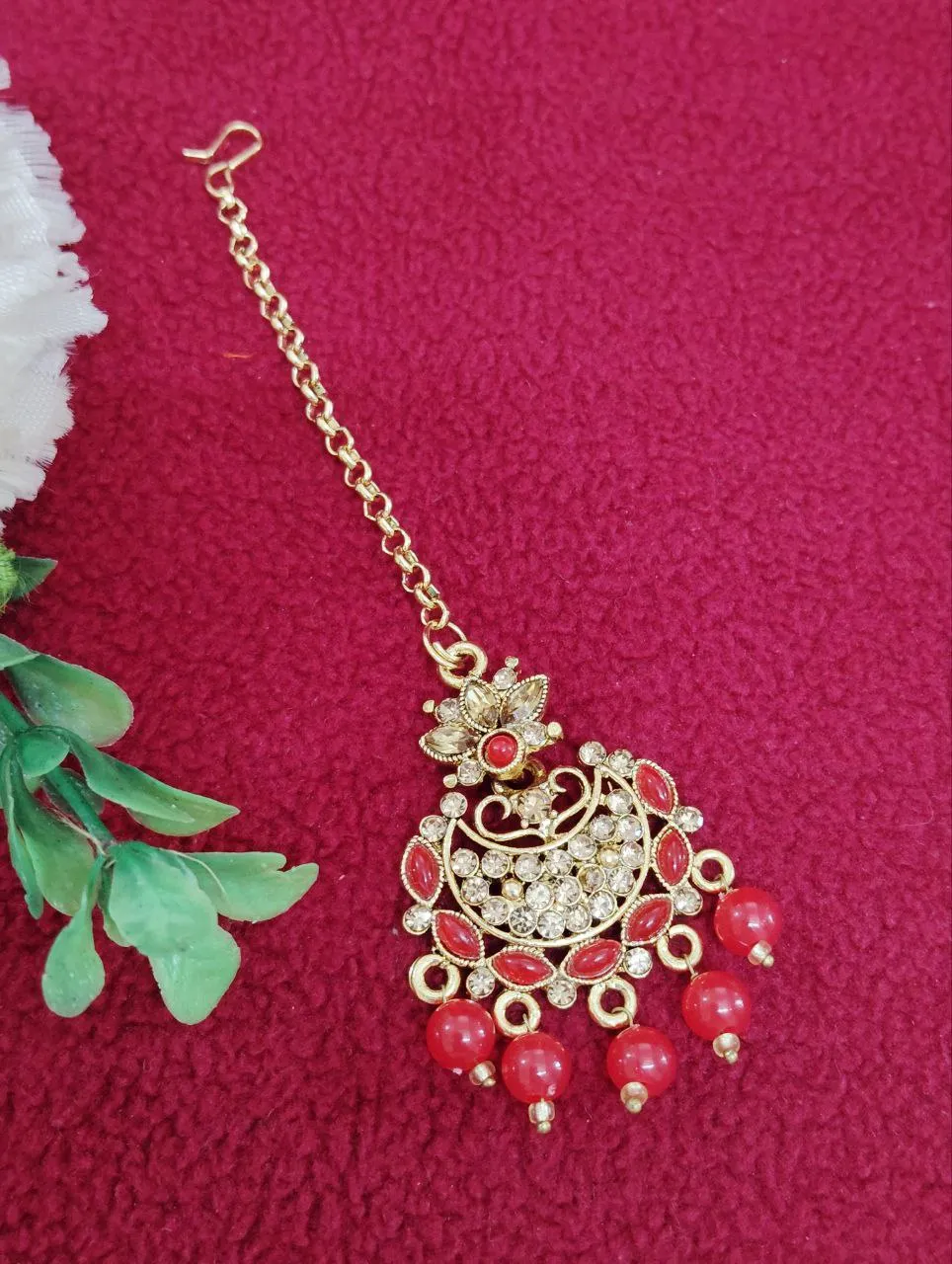 Elegant Red Color Beautiful gold plated tikka