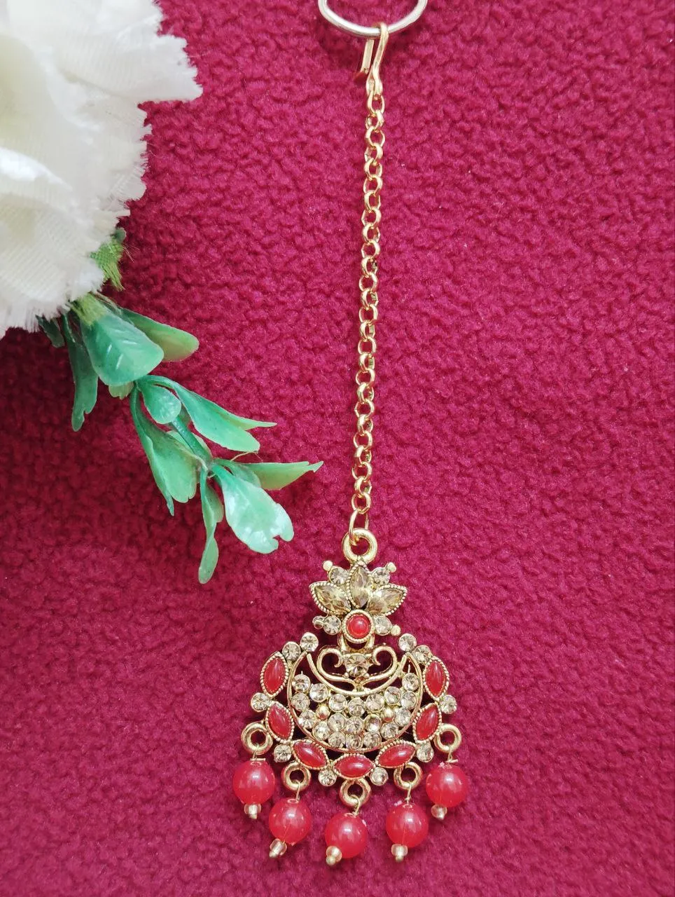 Elegant Red Color Beautiful gold plated tikka