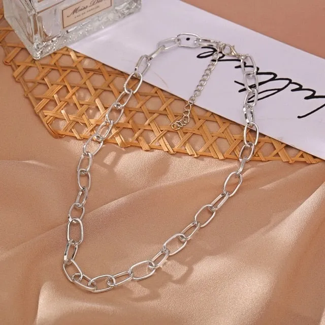 Fashion Big Necklace for Women Twist Gold Silver Color Chunky Thick Lock Choker Chain Necklaces Party Jewelry