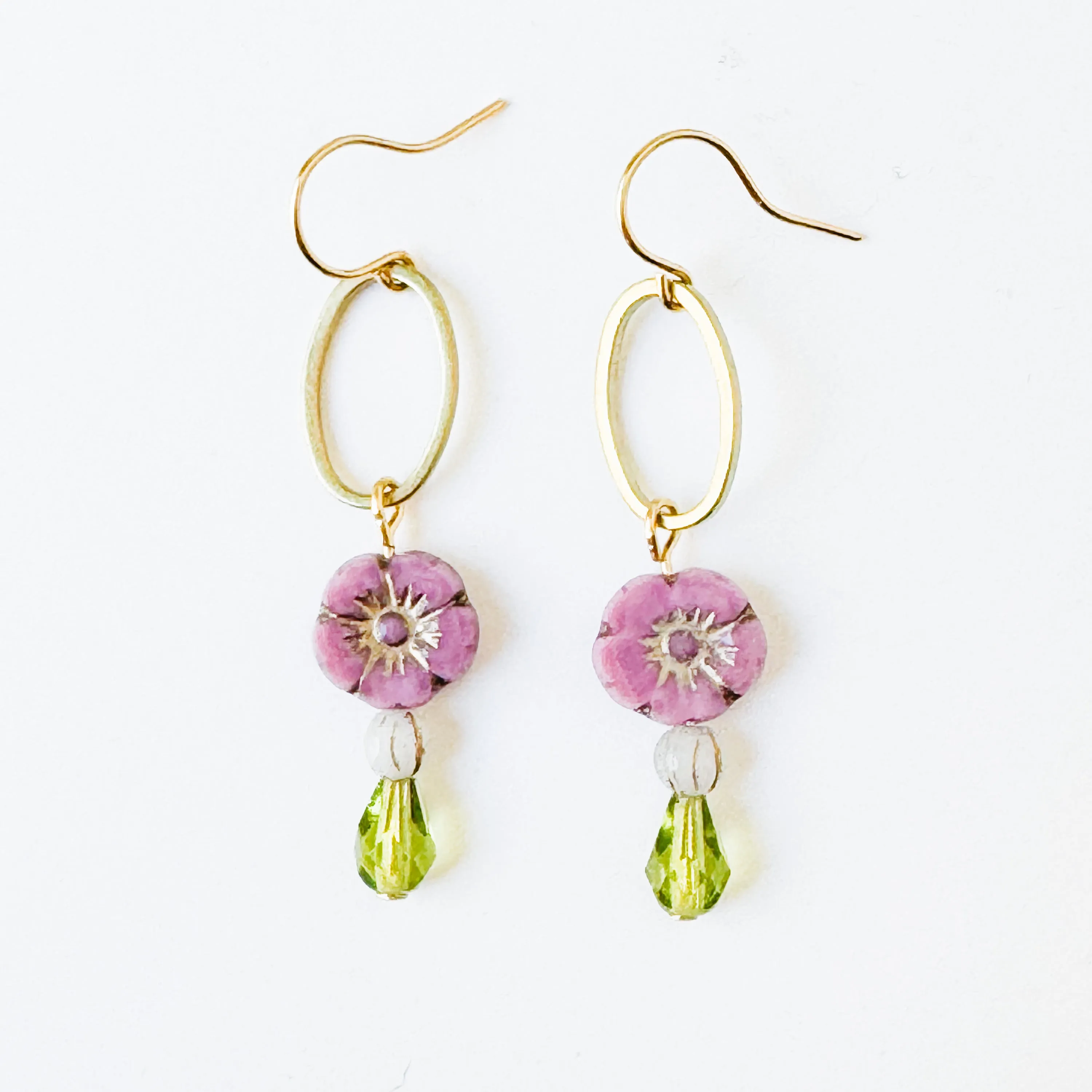 Flower and Brass Hoop Earrings with Boho Charm for Winter