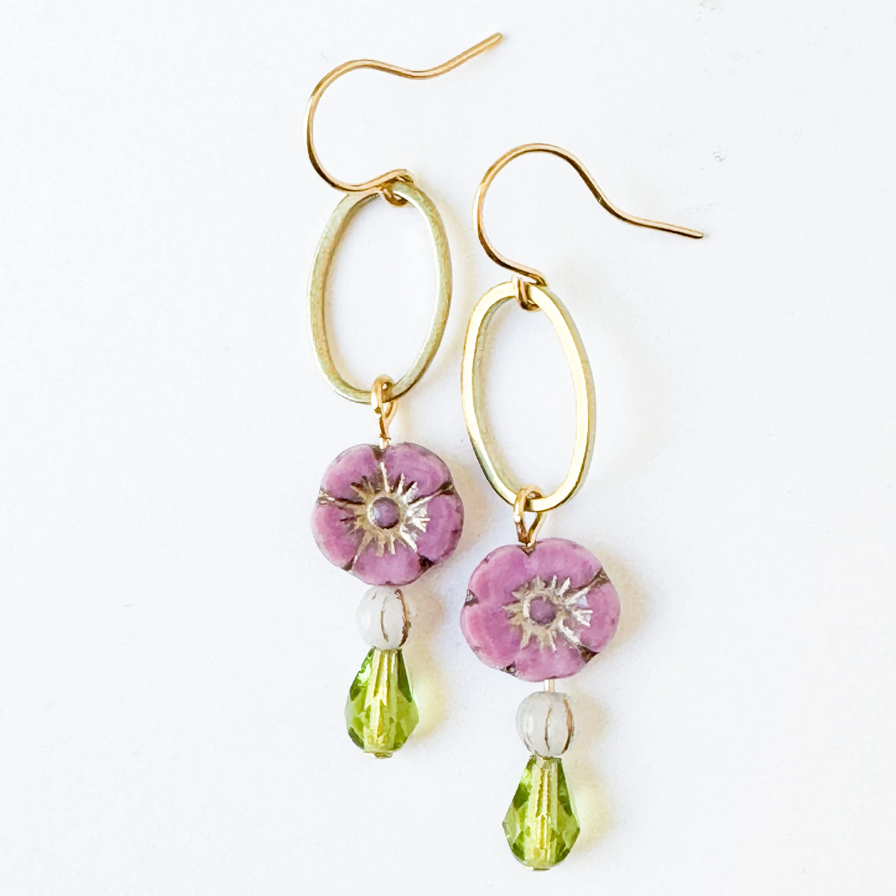 Flower and Brass Hoop Earrings with Boho Charm for Winter