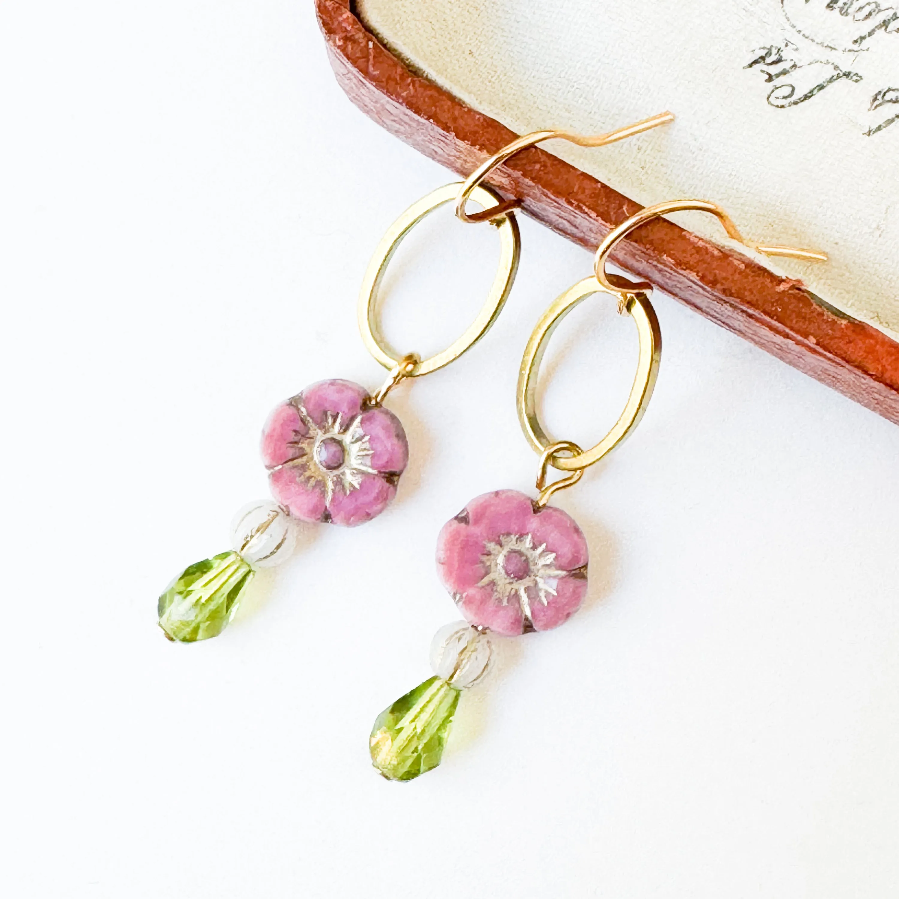 Flower and Brass Hoop Earrings with Boho Charm for Winter