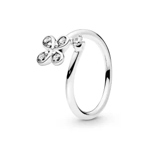 Elegant Silver Flower Open Ring with Sparkling Clear Cubic Zirconia