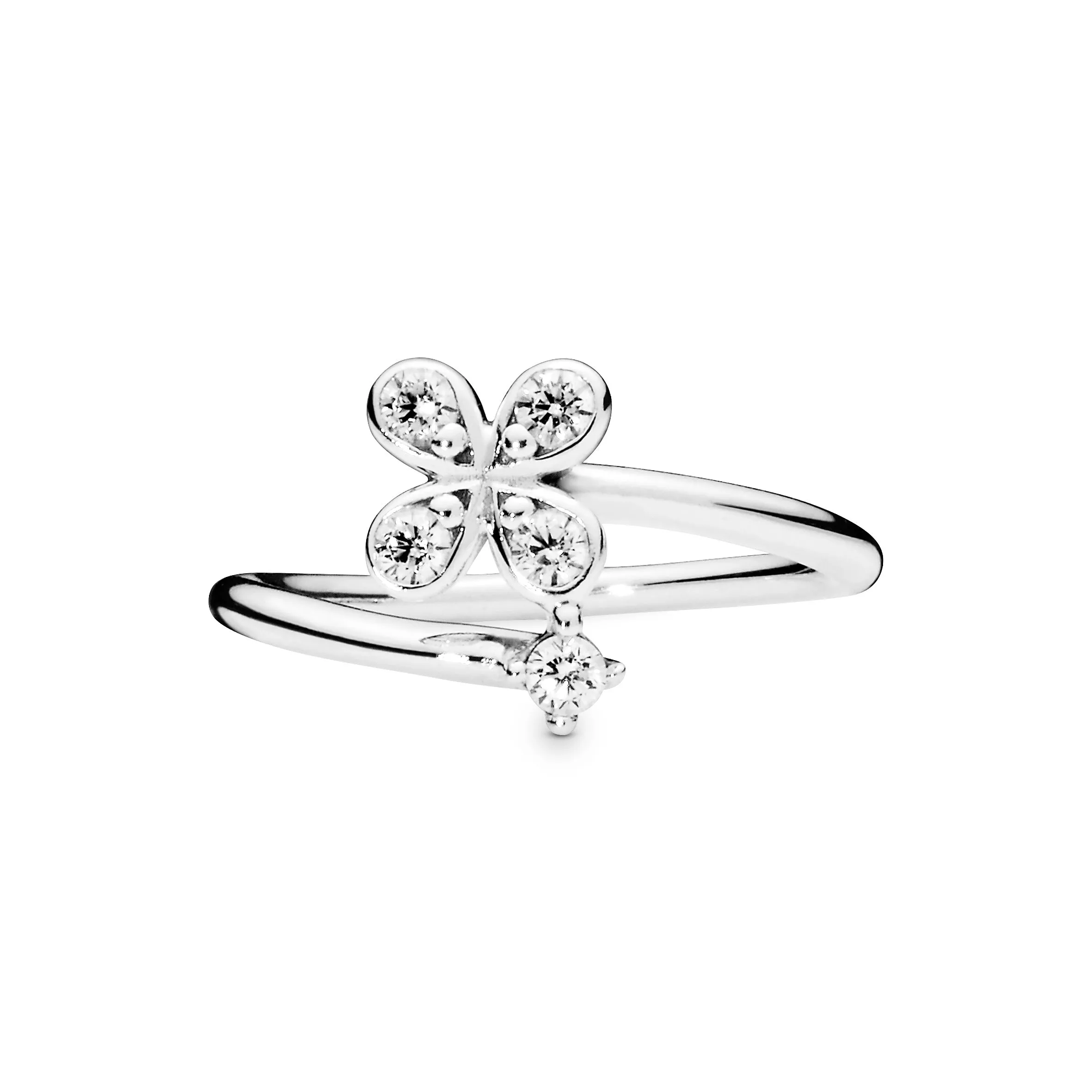 Elegant Silver Flower Open Ring with Sparkling Clear Cubic Zirconia