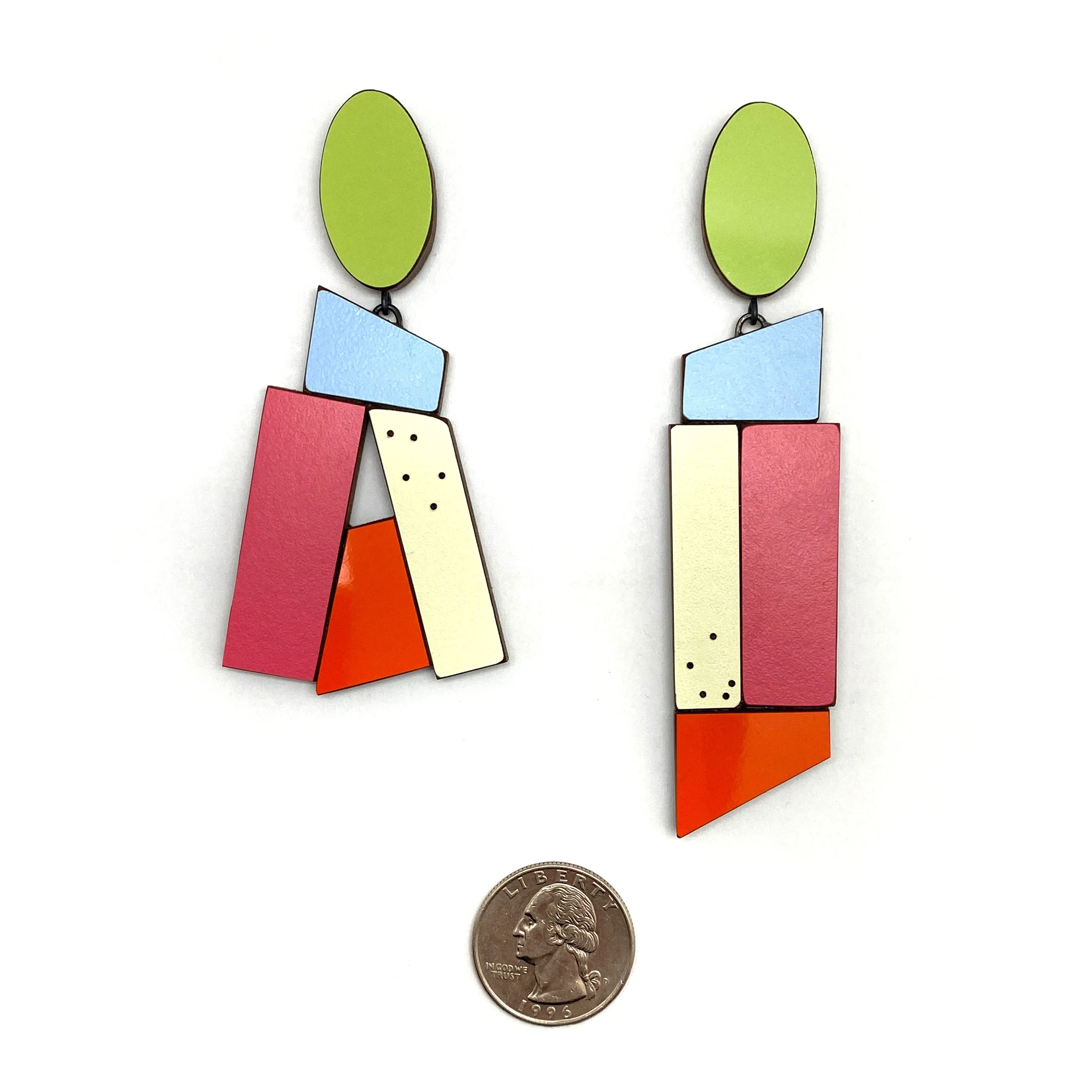 Geometric Earrings - Green, Blue and Fuchsia