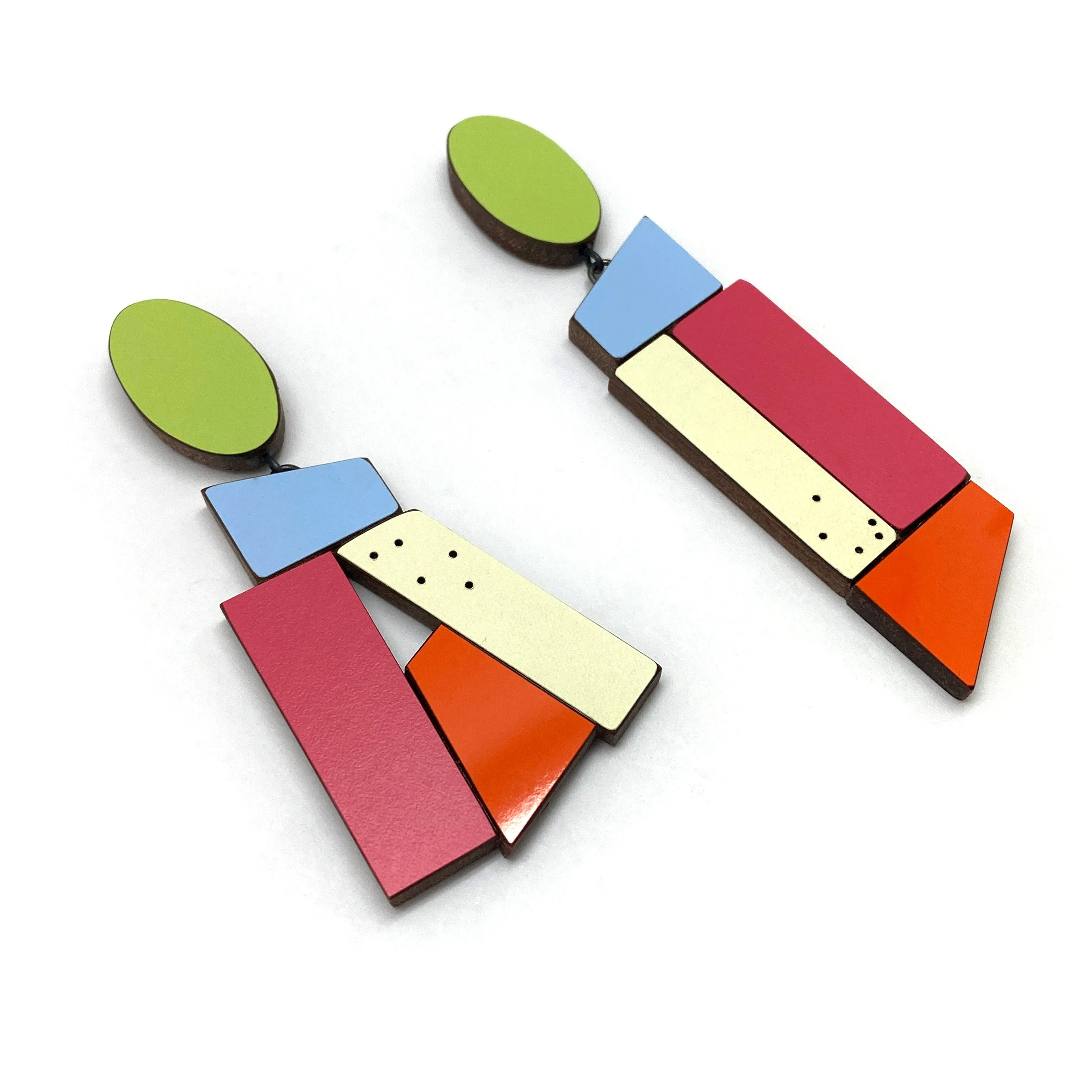 Geometric Earrings - Green, Blue and Fuchsia