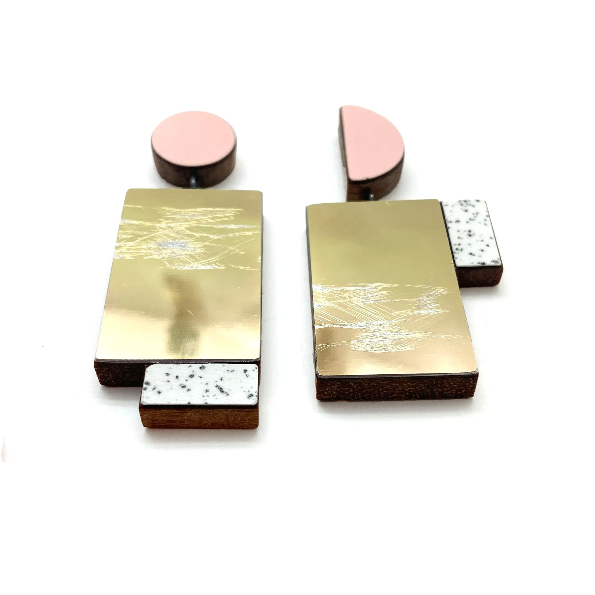 Geometric Earrings - Pink, Marble and Textured Gold