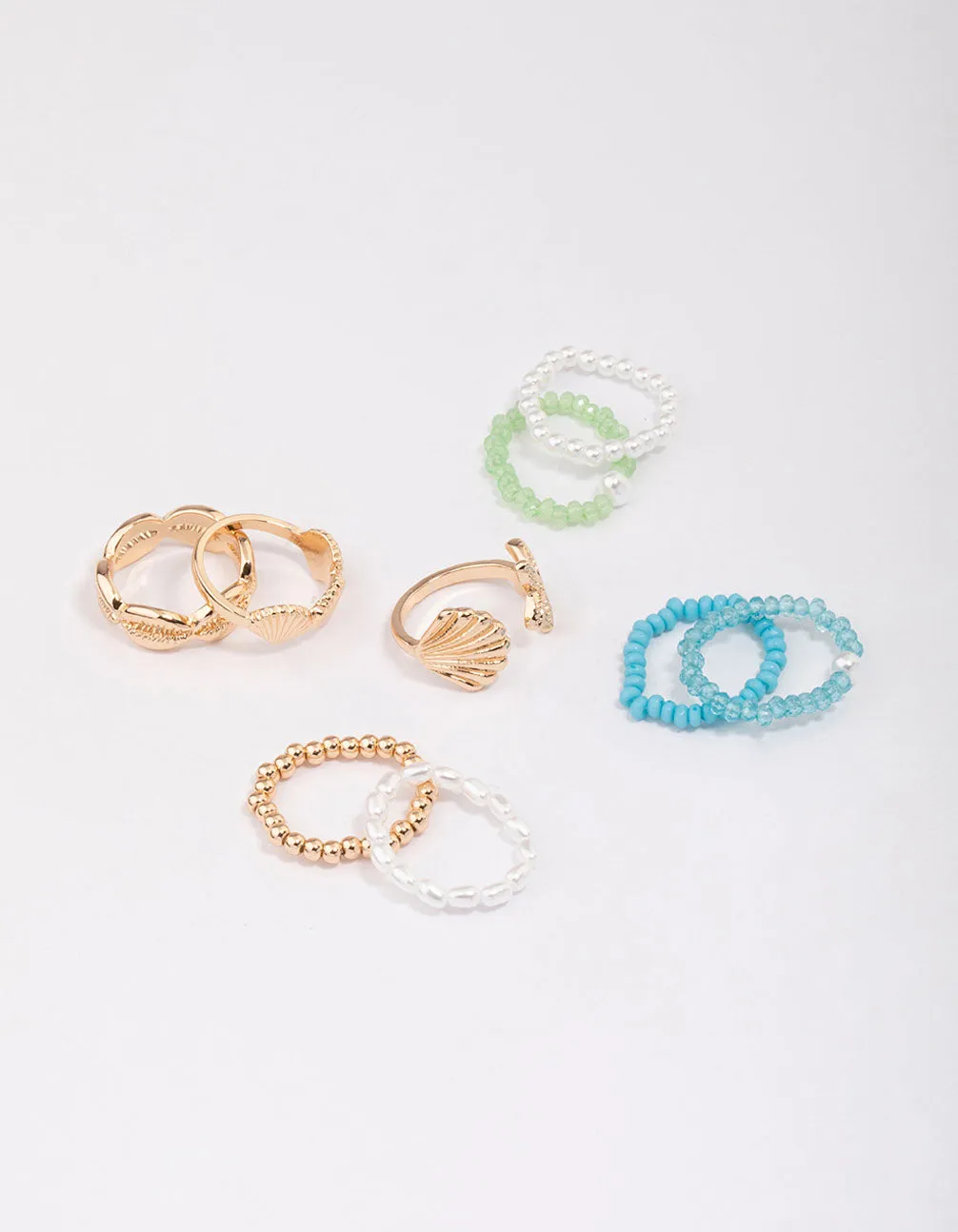 Gold Seashell Beaded Ring 9-Pack