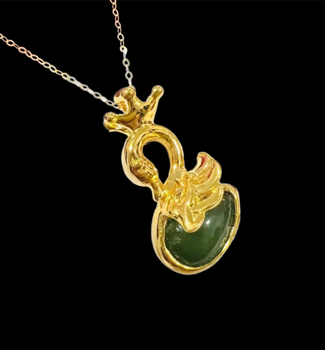 #GOLD2024 | 18K Golden Jade Swan Necklace Classic Chain 18”