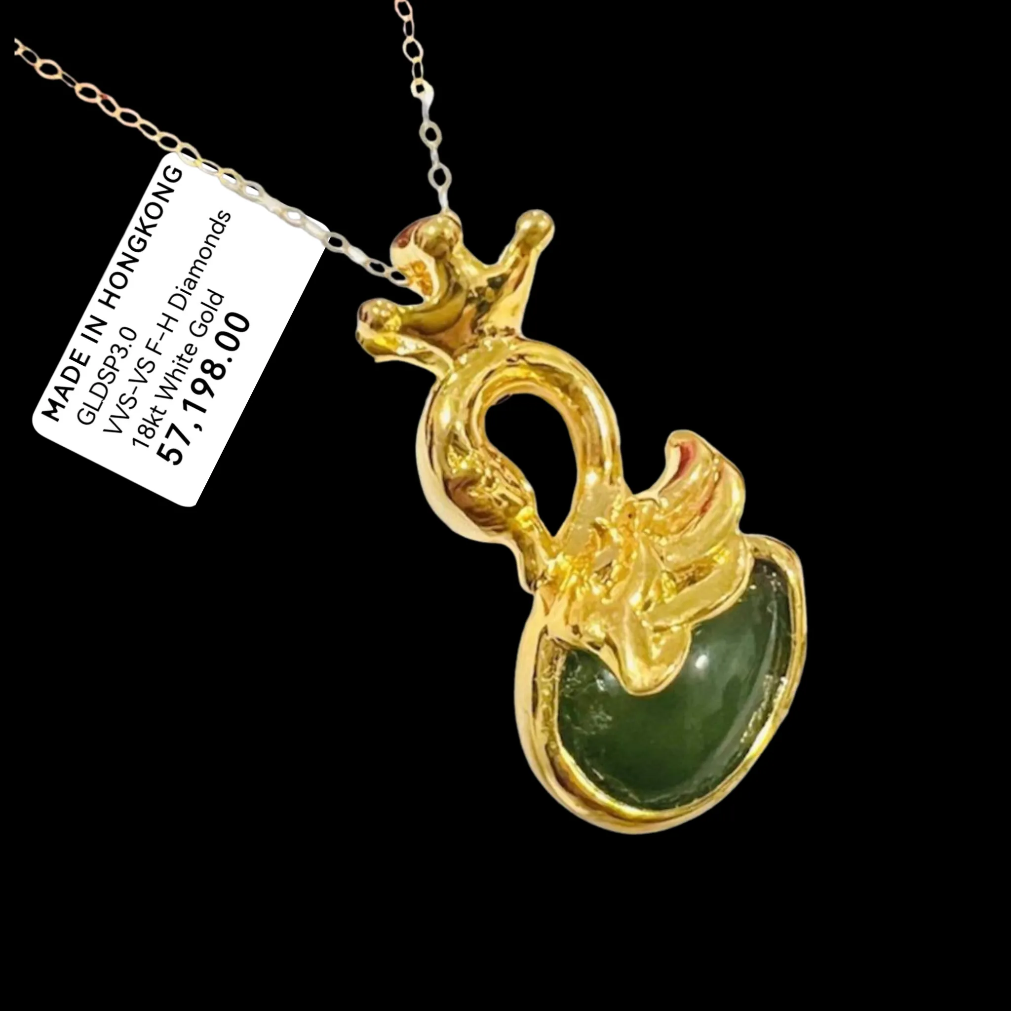 #GOLD2024 | 18K Golden Jade Swan Necklace Classic Chain 18”