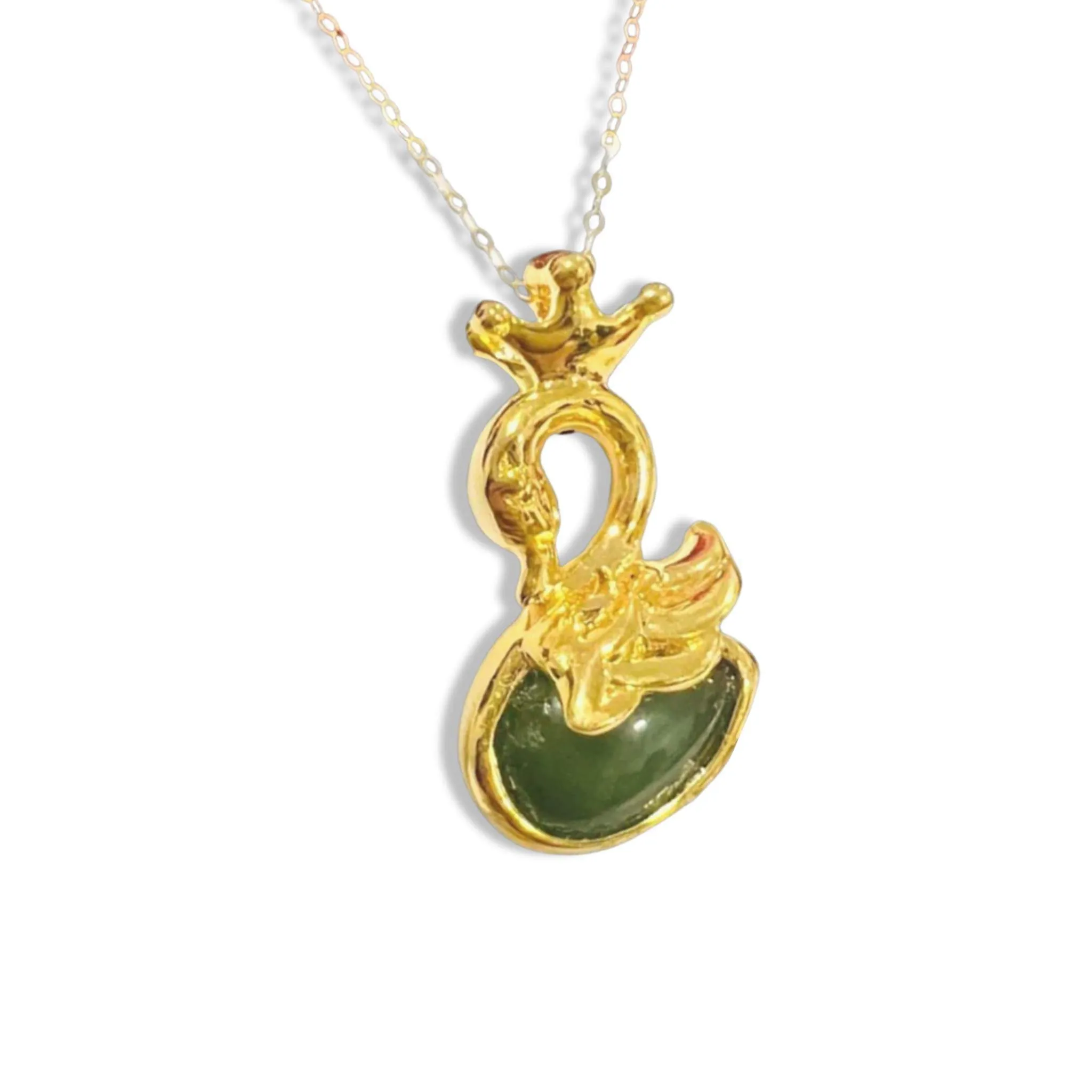 #GOLD2024 | 18K Golden Jade Swan Necklace Classic Chain 18”