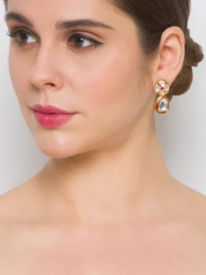 Golden and  Maroon Kundan Polki Earrings