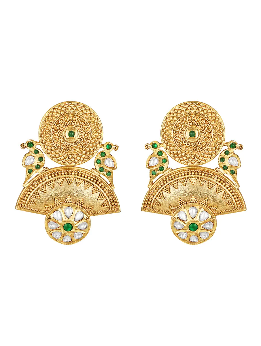 Golden, Green , Kundan Polki, Colored Polki Stone Earrings