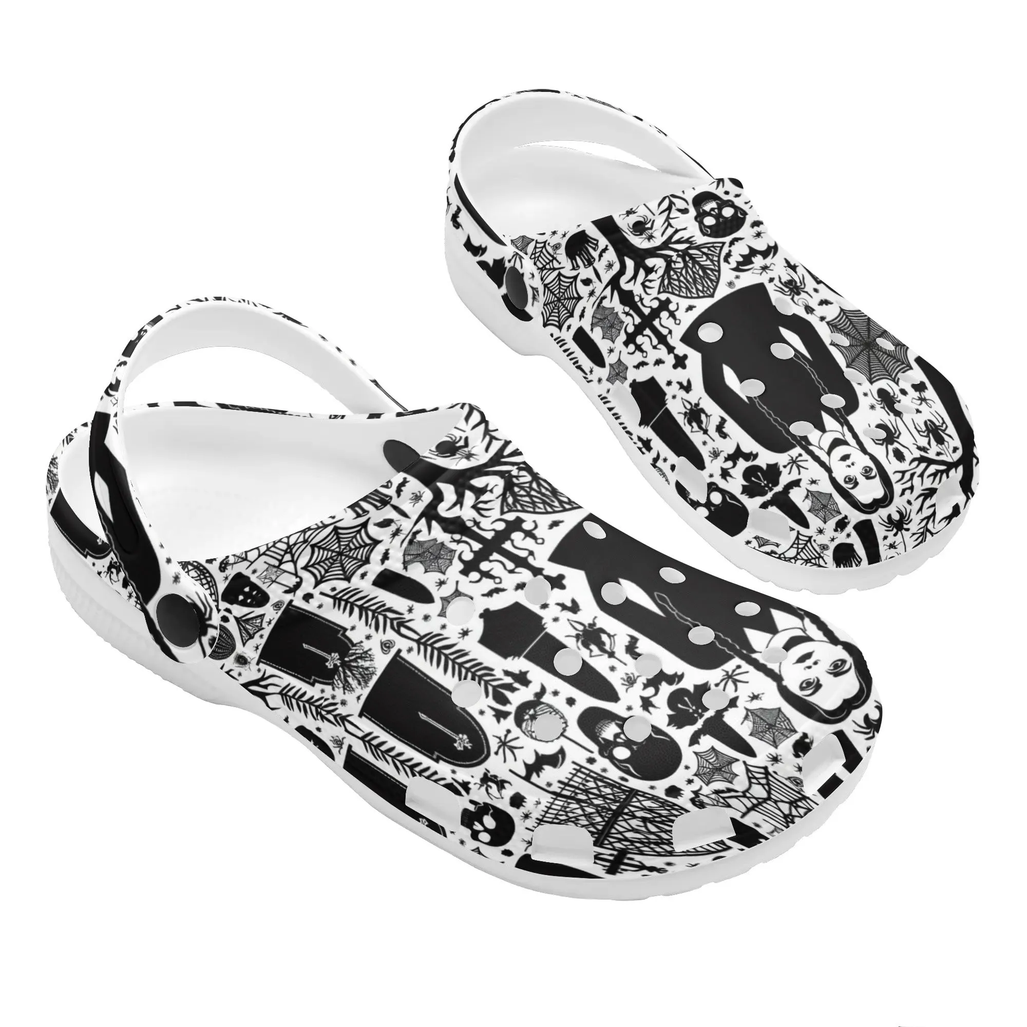 Gothic Pattern Clogs Wednesday Womens All Over Printing Classic Sandals