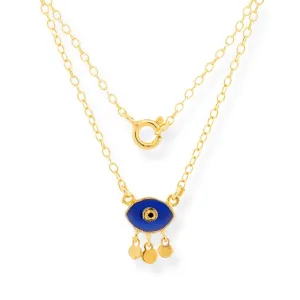 Handmade Short Gold Plated Silver Chain Necklace With Blue Enamel Evil Eye