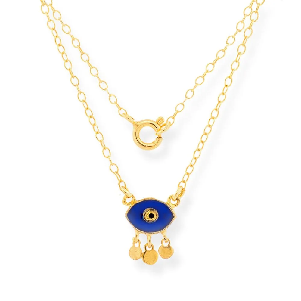 Handmade Short Gold Plated Silver Chain Necklace With Blue Enamel Evil Eye