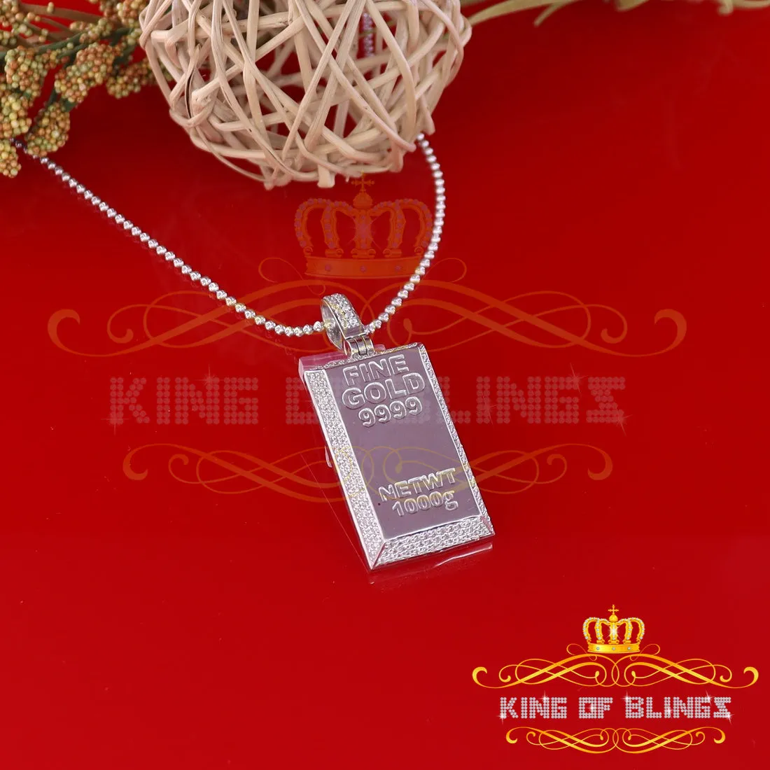 King Of Bling's White Sterling Silver Fine Square Shape Fancy Pendant with 4.40ct Cubic Zirconia