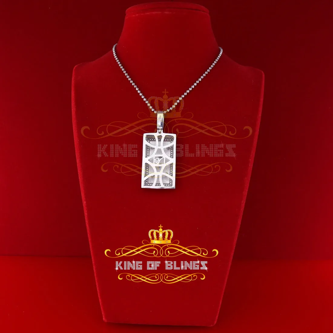 King Of Bling's White Sterling Silver Fine Square Shape Fancy Pendant with 4.40ct Cubic Zirconia