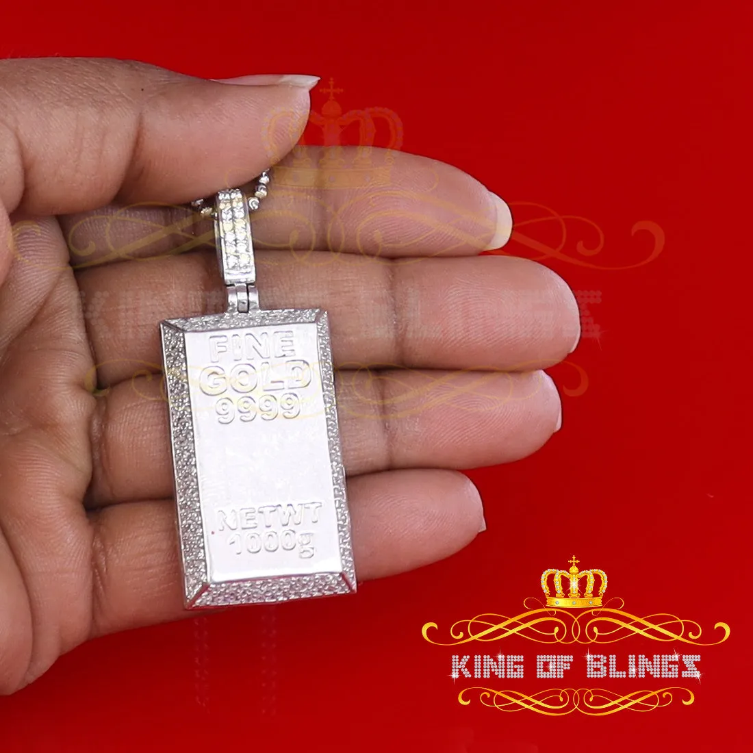 King Of Bling's White Sterling Silver Fine Square Shape Fancy Pendant with 4.40ct Cubic Zirconia