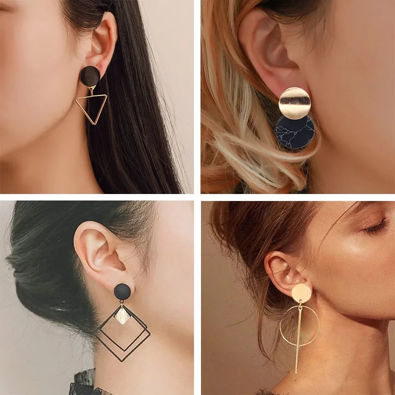 Korean Statement Black Acrylic Drop Earrings for Women 2019 Fashion Jewelry Vintage Geometric Gold Asymmetric Earring