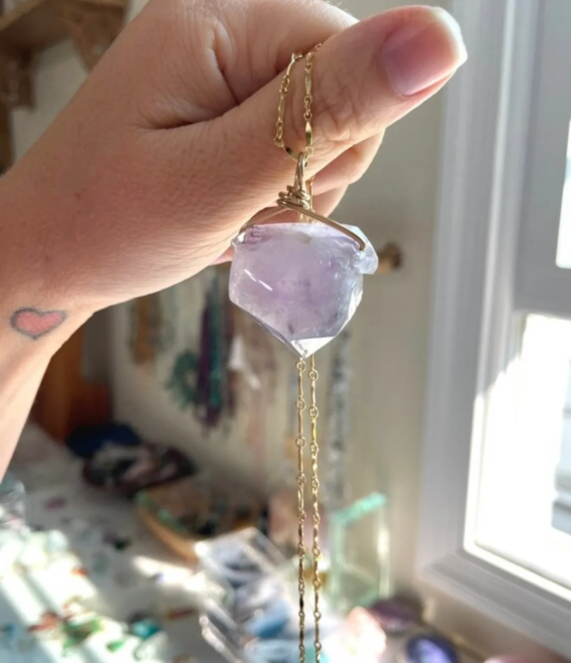 Large Amethyst Statement Necklace Gold Filled