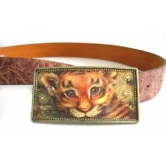 Leather Belt With Decorative Buckle- Tiger Cub