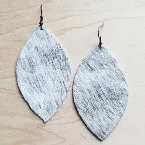 **Leather Oval Earrings in White and Gray Hair-on-Hide 221v