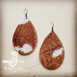 **Leather Teardrop Earrings-Axis Deer Print Hair-on-Hide 209q