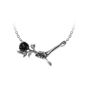 Love Never Dies Necklace, Black Rose & Skeleton Hand by Alchemy Gothic