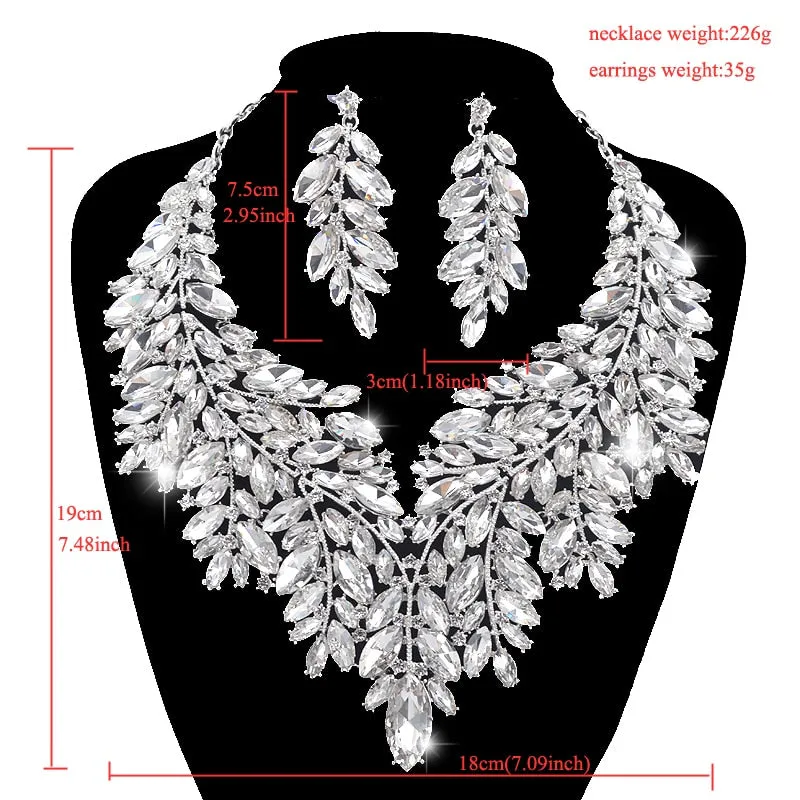 Luxurious Dubai Style Wedding Jewelry Sets Rhinestone Crystal-Bridal-Evening Necklace and Earrings