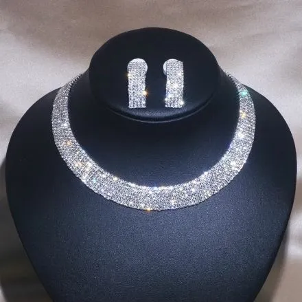 Luxury Classic Rhinestone Crystal Jewelry Fashion Necklace and Earring Set