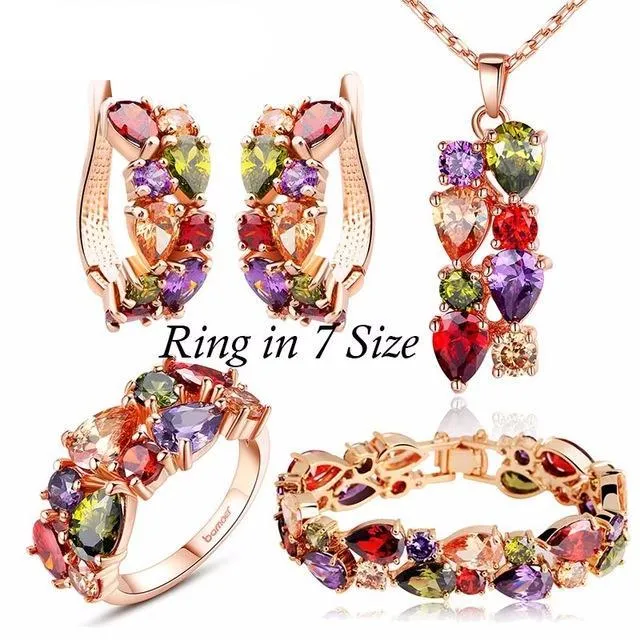 Luxury Gold with Multicolor AAA Cubic Zircon Mona Lisa Jewelry Sets