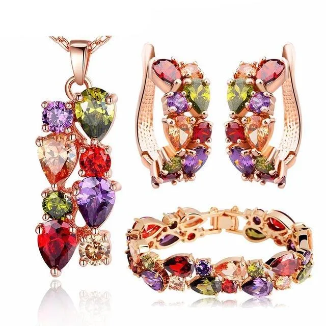 Luxury Gold with Multicolor AAA Cubic Zircon Mona Lisa Jewelry Sets