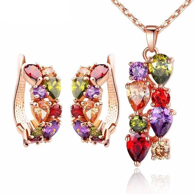 Luxury Gold with Multicolor AAA Cubic Zircon Mona Lisa Jewelry Sets