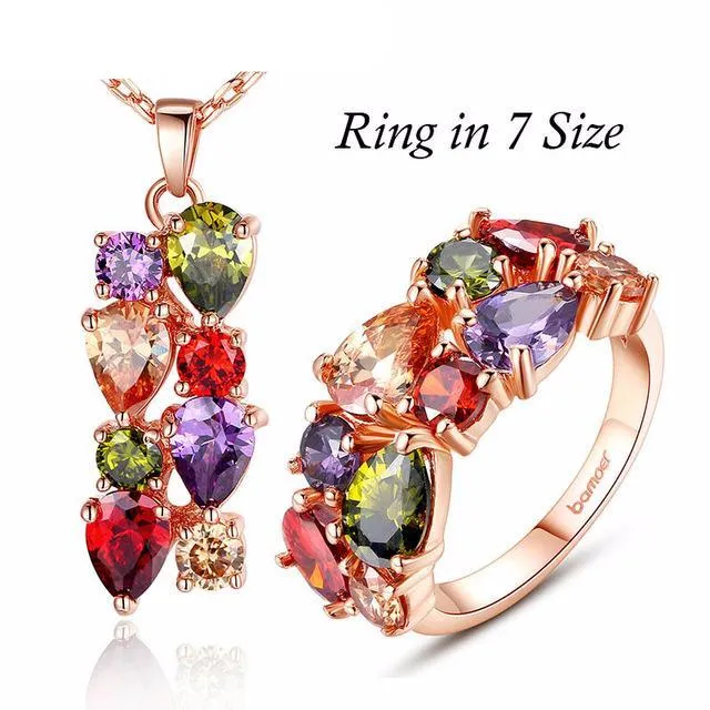 Luxury Gold with Multicolor AAA Cubic Zircon Mona Lisa Jewelry Sets