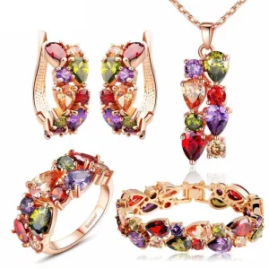 Luxury Gold with Multicolor AAA Cubic Zircon Mona Lisa Jewelry Sets