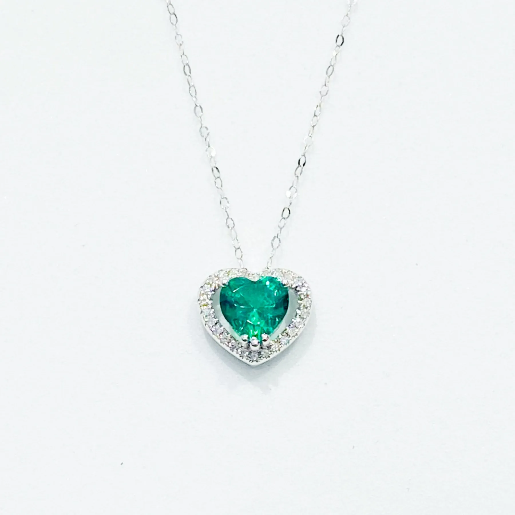 #LVNA2024 | Heart Green Emerald Nano Gemstones Diamond Necklace 16-18" 18kt Chain