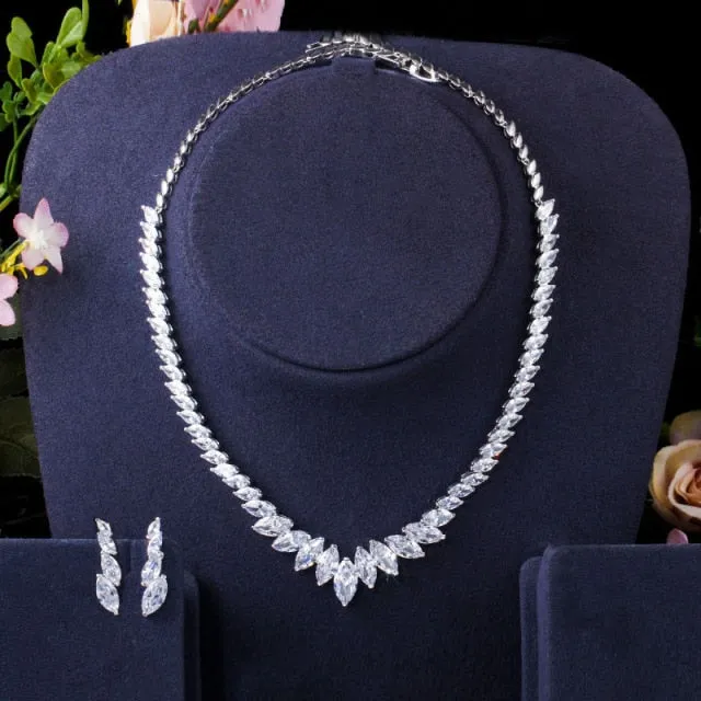 Marquise Cut High Quality Choker Necklace and Earrings Bridal Jewelry Set