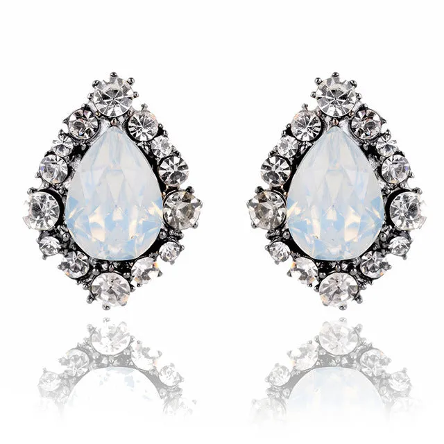 Opal Stone Jewelry 2016 Newest Crystal Stud Earrings for Woman Christmas Party Earrings Factory Wholesale Fast Shipping 10Colors