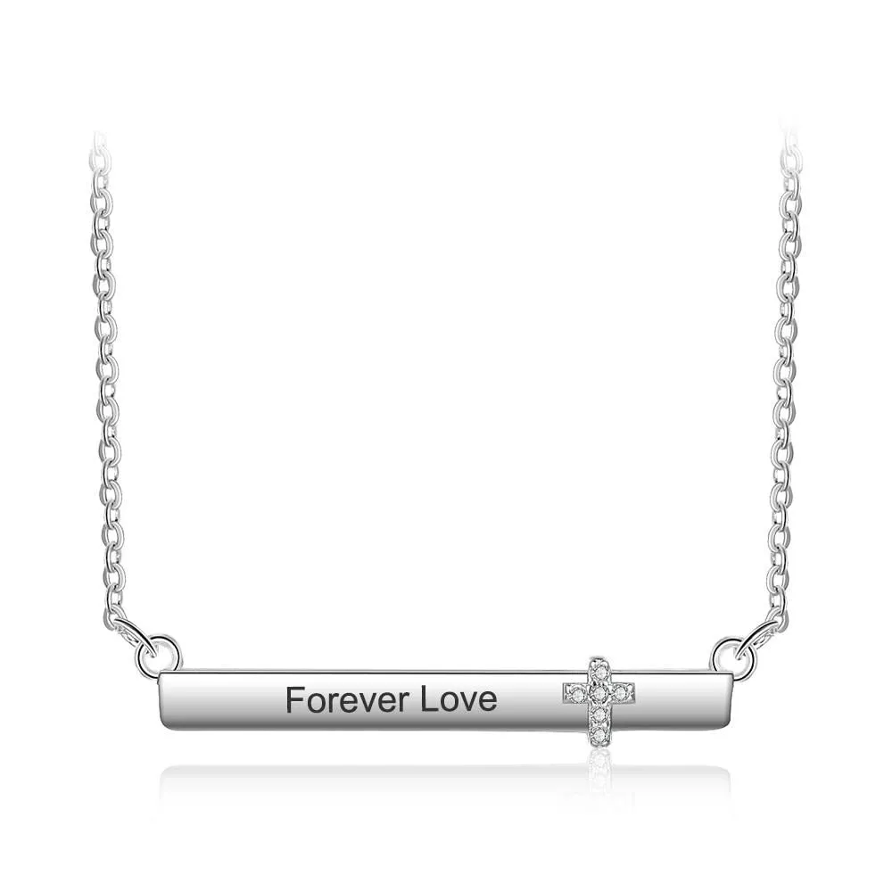 Personalized Name Necklace Strip Shape With Cross