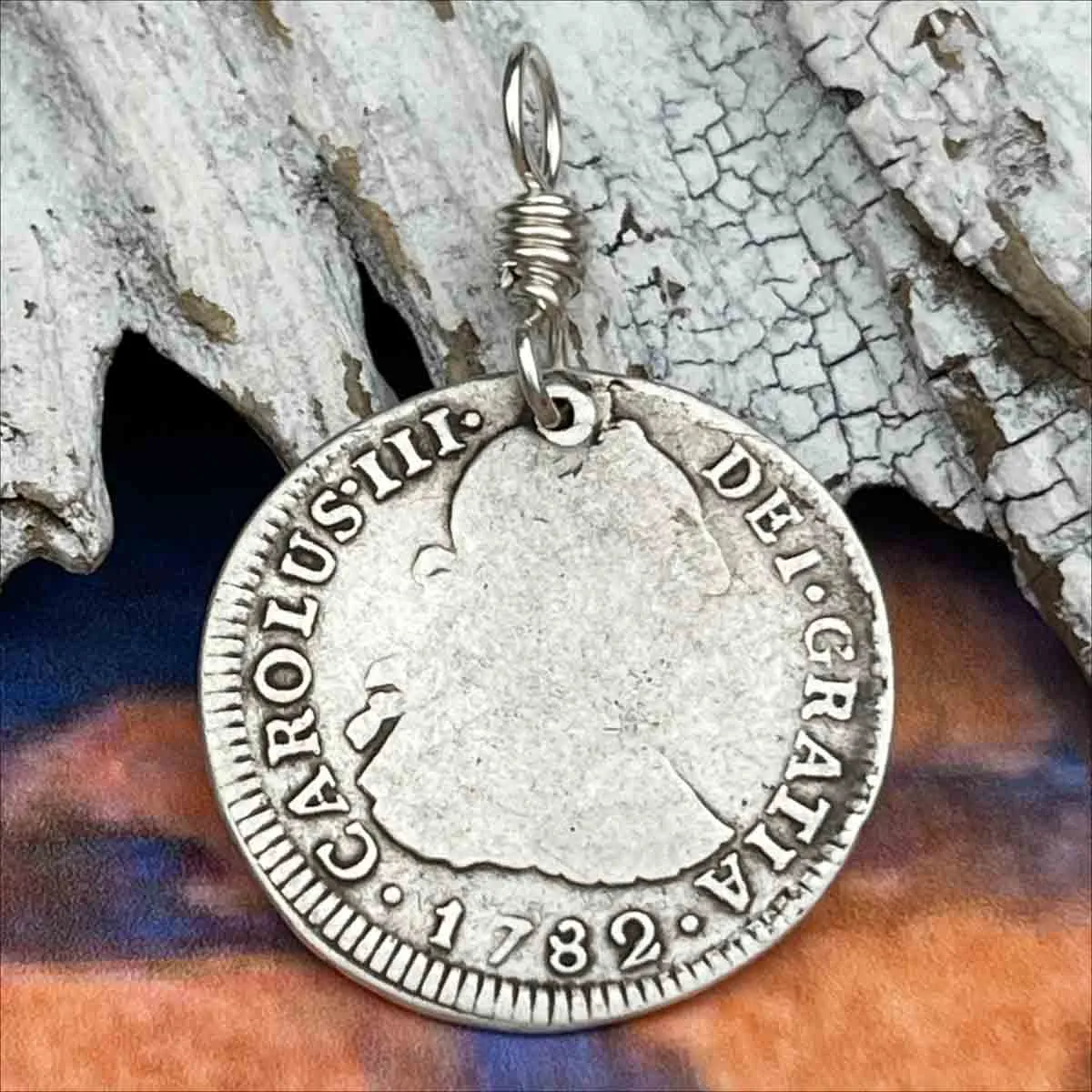 Pirate Chic Silver 2 Reale Spanish Portrait Dollar Dated 1782 - the Legendary "Piece of Eight" Pendant | Artifact #8874