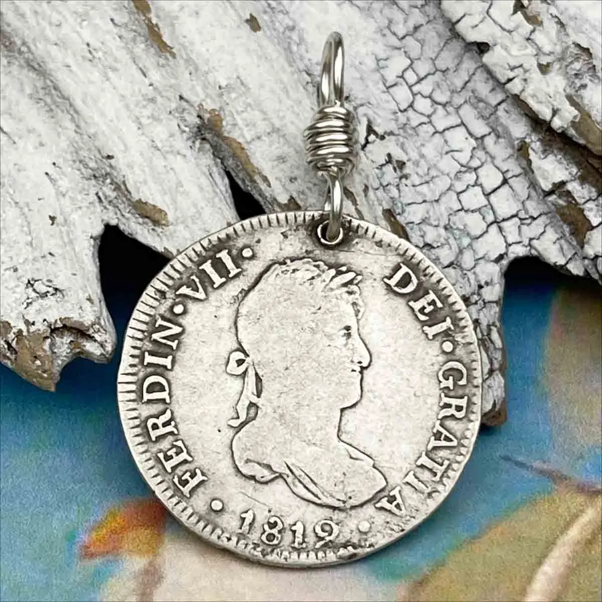 Pirate Chic Silver 2 Reale Spanish Portrait Dollar Dated 1819 - the Legendary "Piece of Eight" Pendant | Artifact #8877