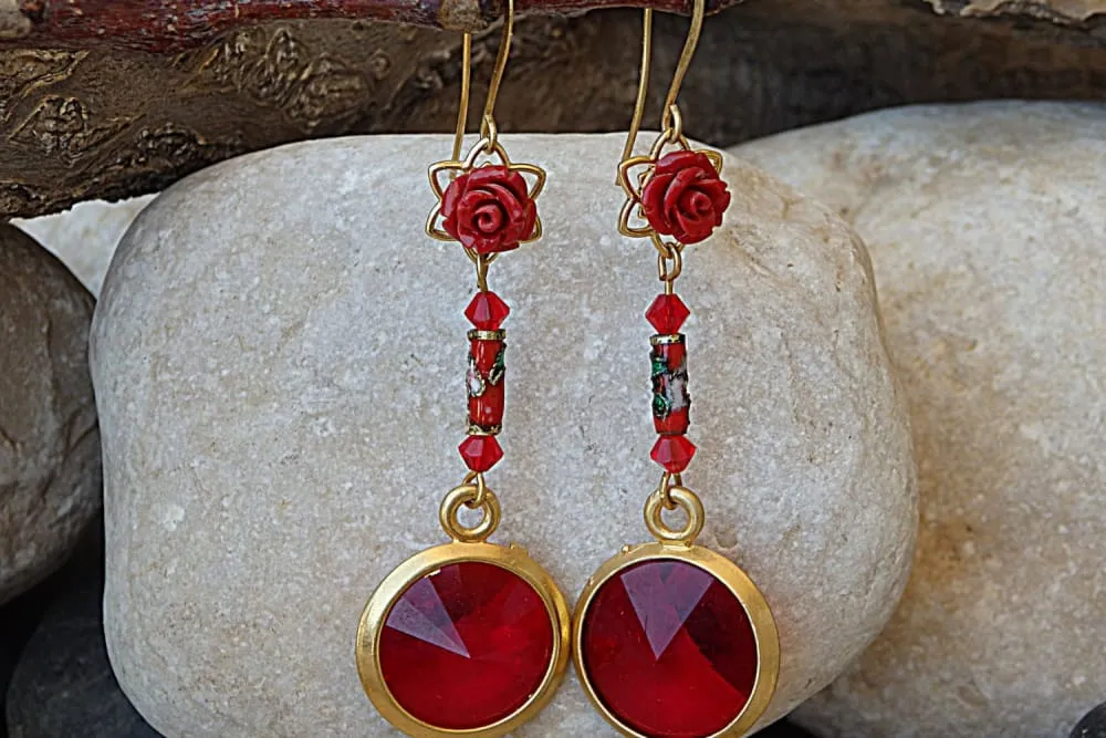 Red coral earrings.