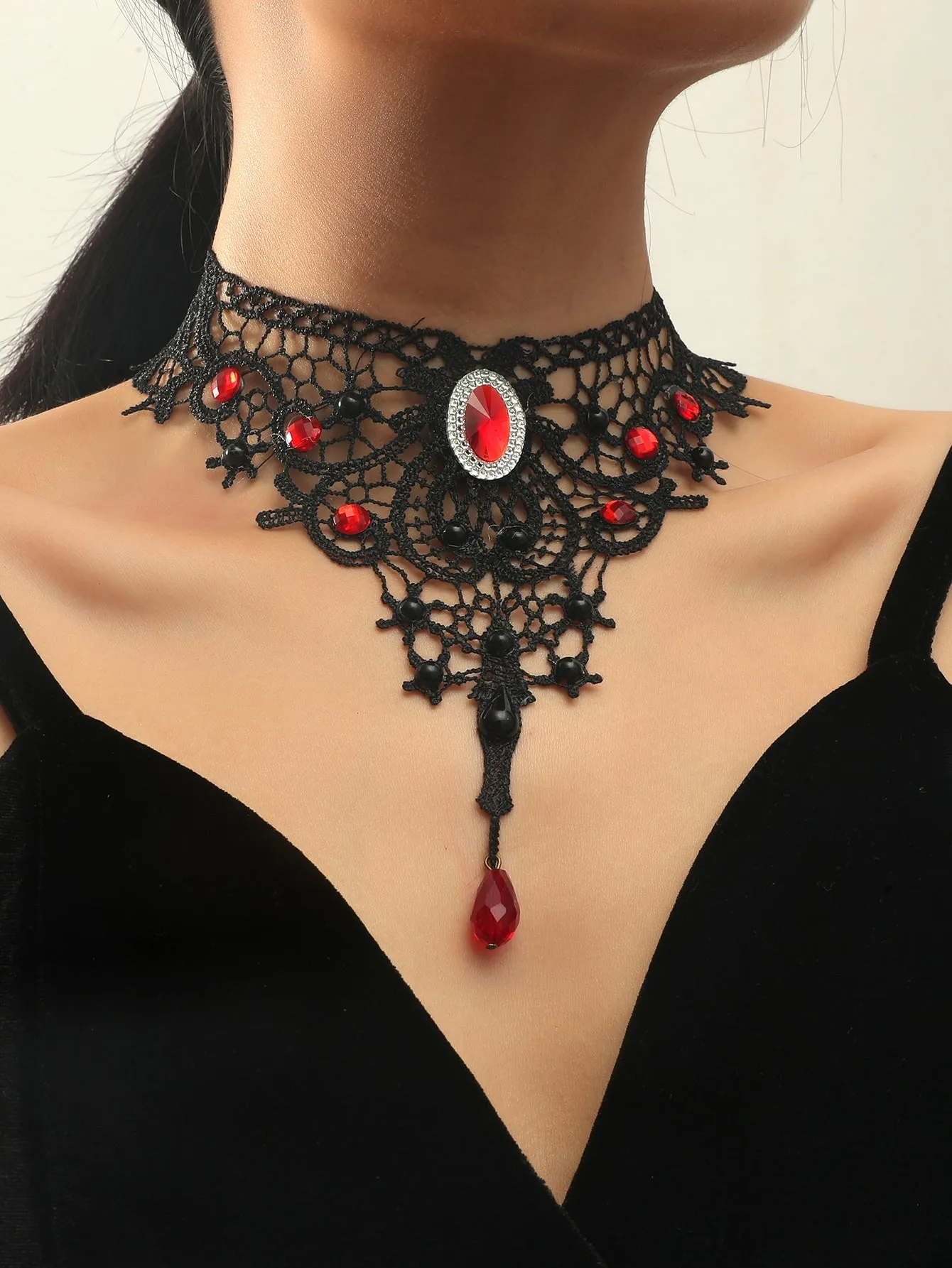 Rhinestone Decor Statement Choker Elegant Jewelry Lace Jewelry Lace Necklace