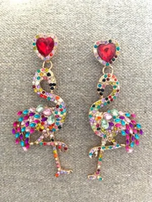 Rhinestone Flamingo Earrings