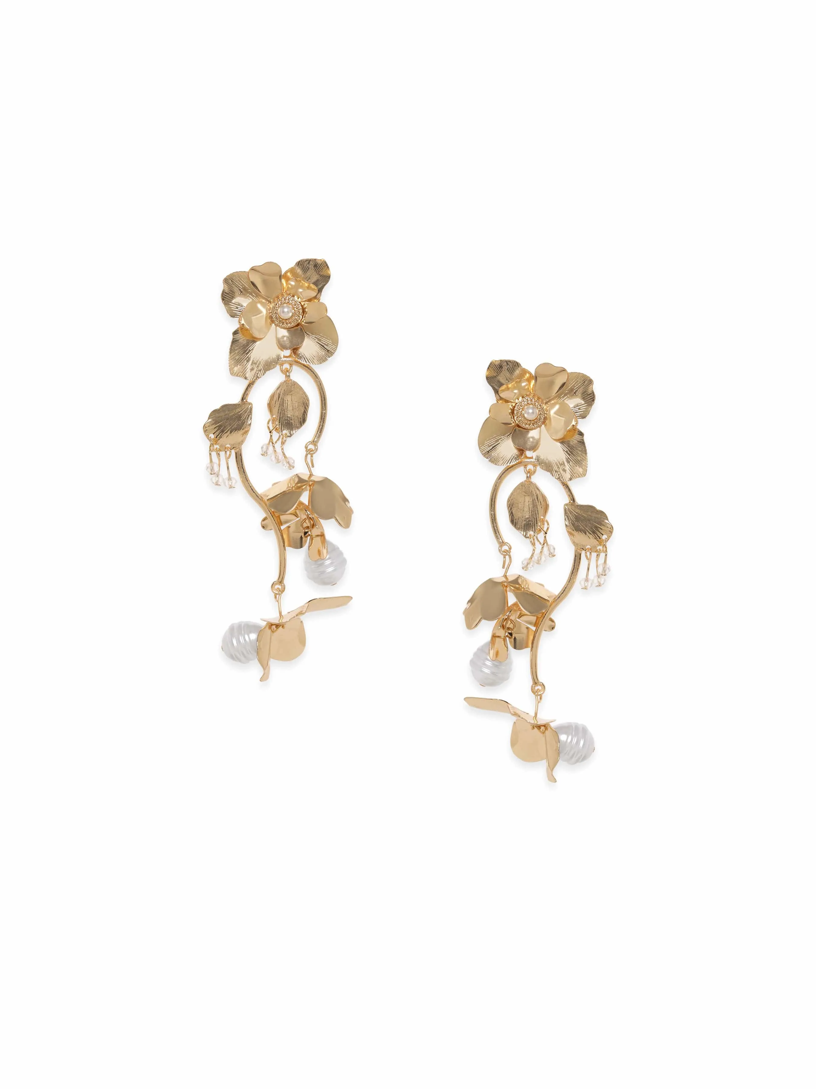 Rubans Voguish Golden Bloom Flower Shape Drop Gold Tone Earrings