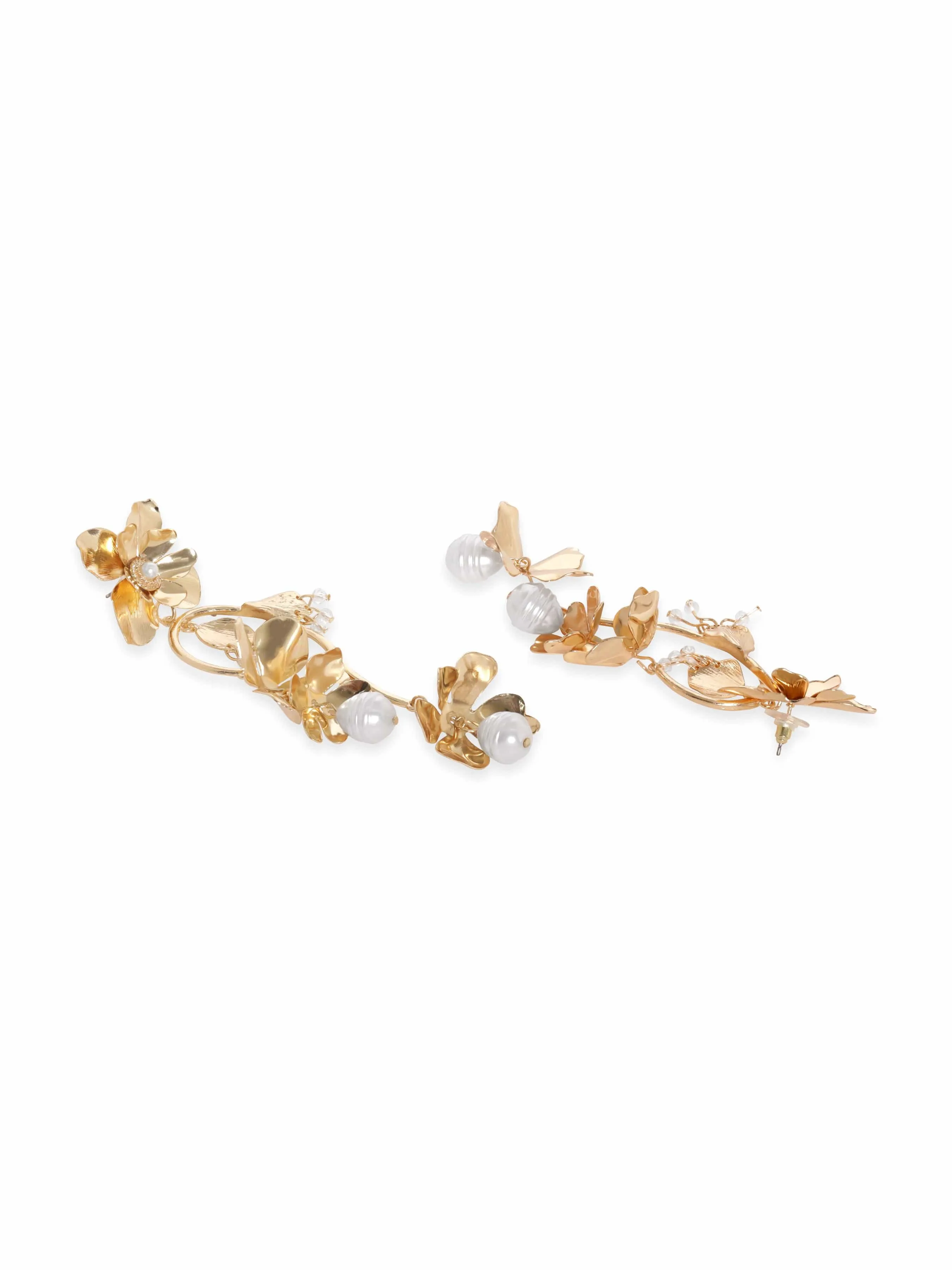 Rubans Voguish Golden Bloom Flower Shape Drop Gold Tone Earrings